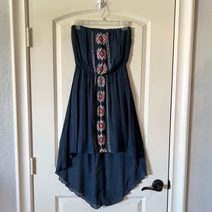 Navy and western print Strapless high low mini dress small